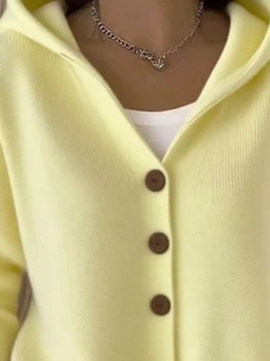 Full Size Hooded Button-Front Soft Knit Cardigan Plus Size