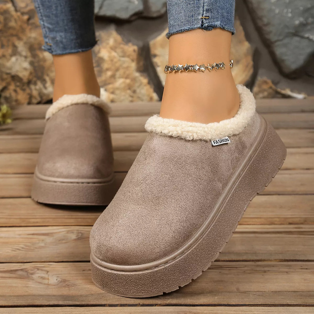 Plush Lined Platform Boots Gray