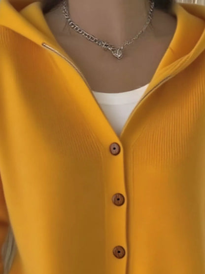 Full Size Hooded Button-Front Soft Knit Cardigan Plus Size