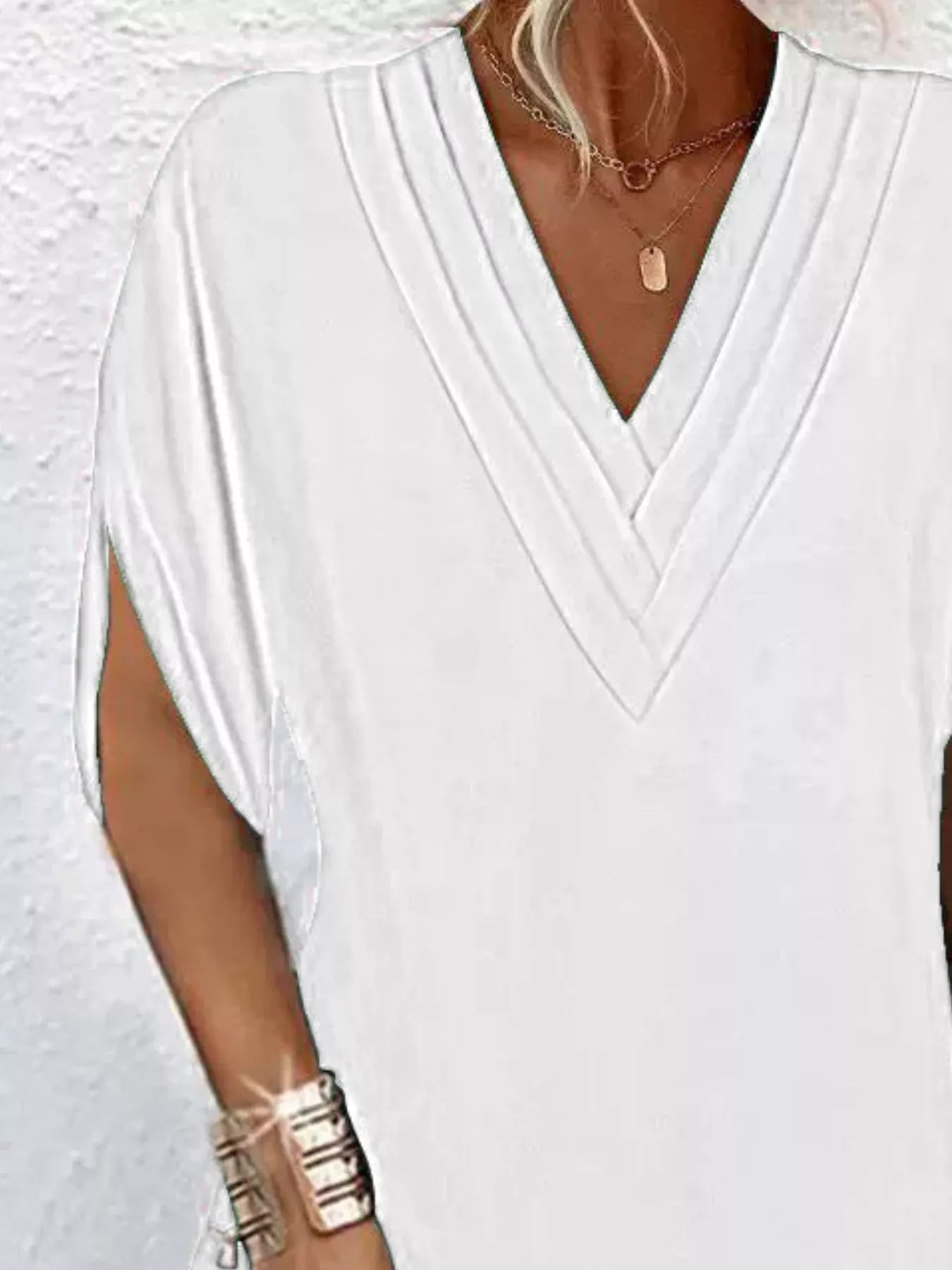 Full Size V-Neck Slit Sleeve Mini Dress Plus Size