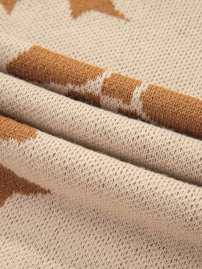 Ribbon Bow Checkered Striped Sleeve Drop Shoulder Sweater