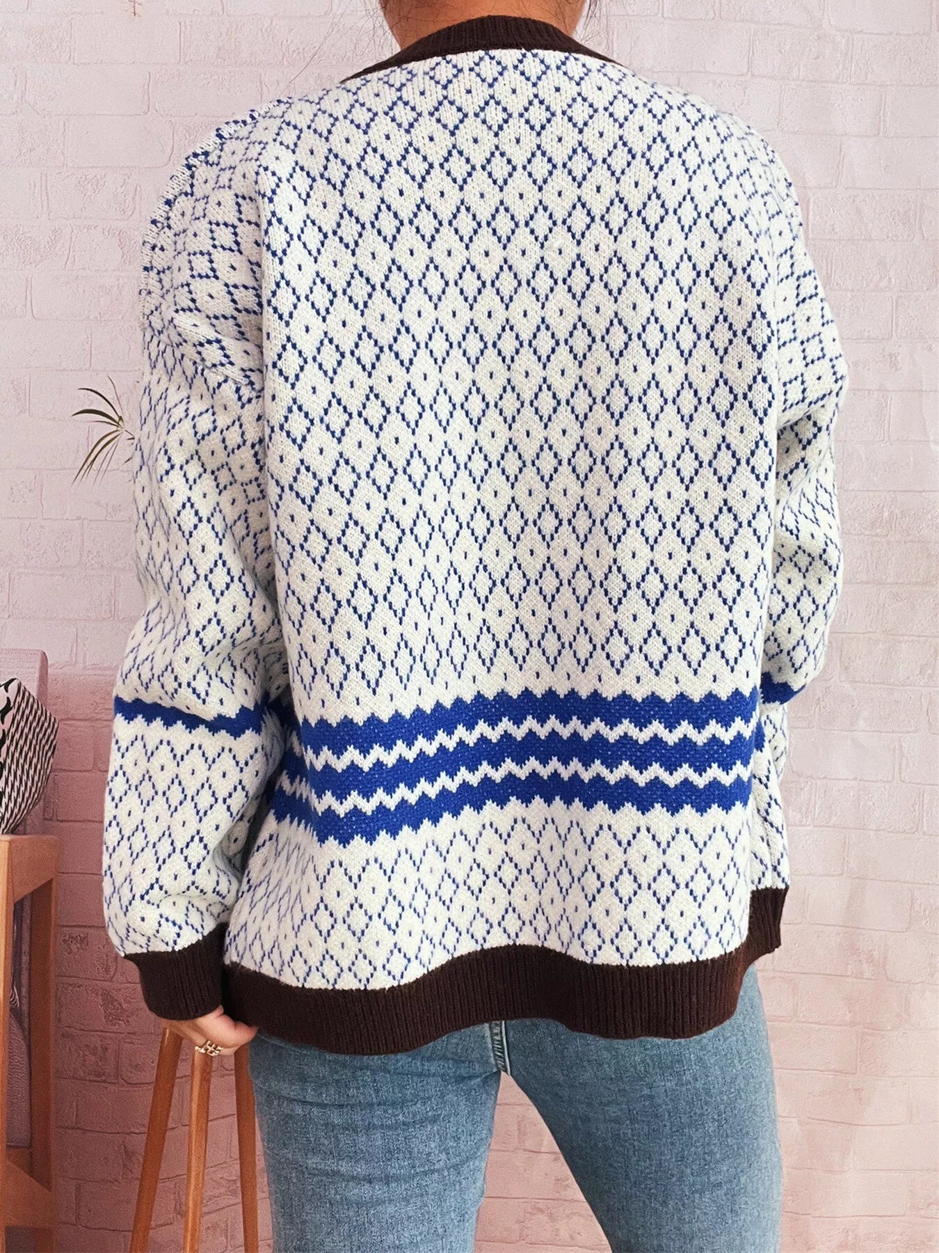 Geometric Pattern Button Up Cardigan