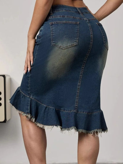 Raw Hem Mermaid Denim Skirt