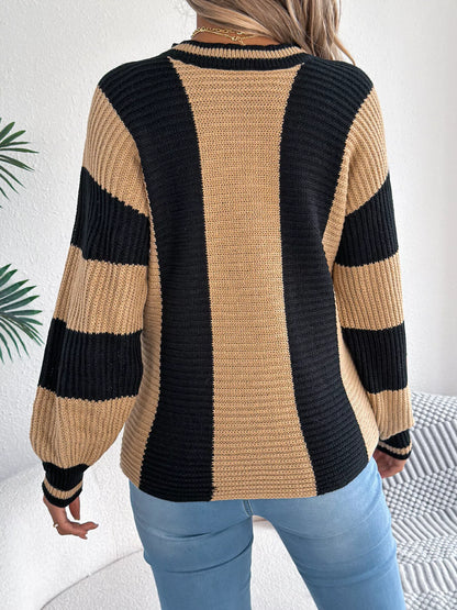Color Block Round Neck Sweater