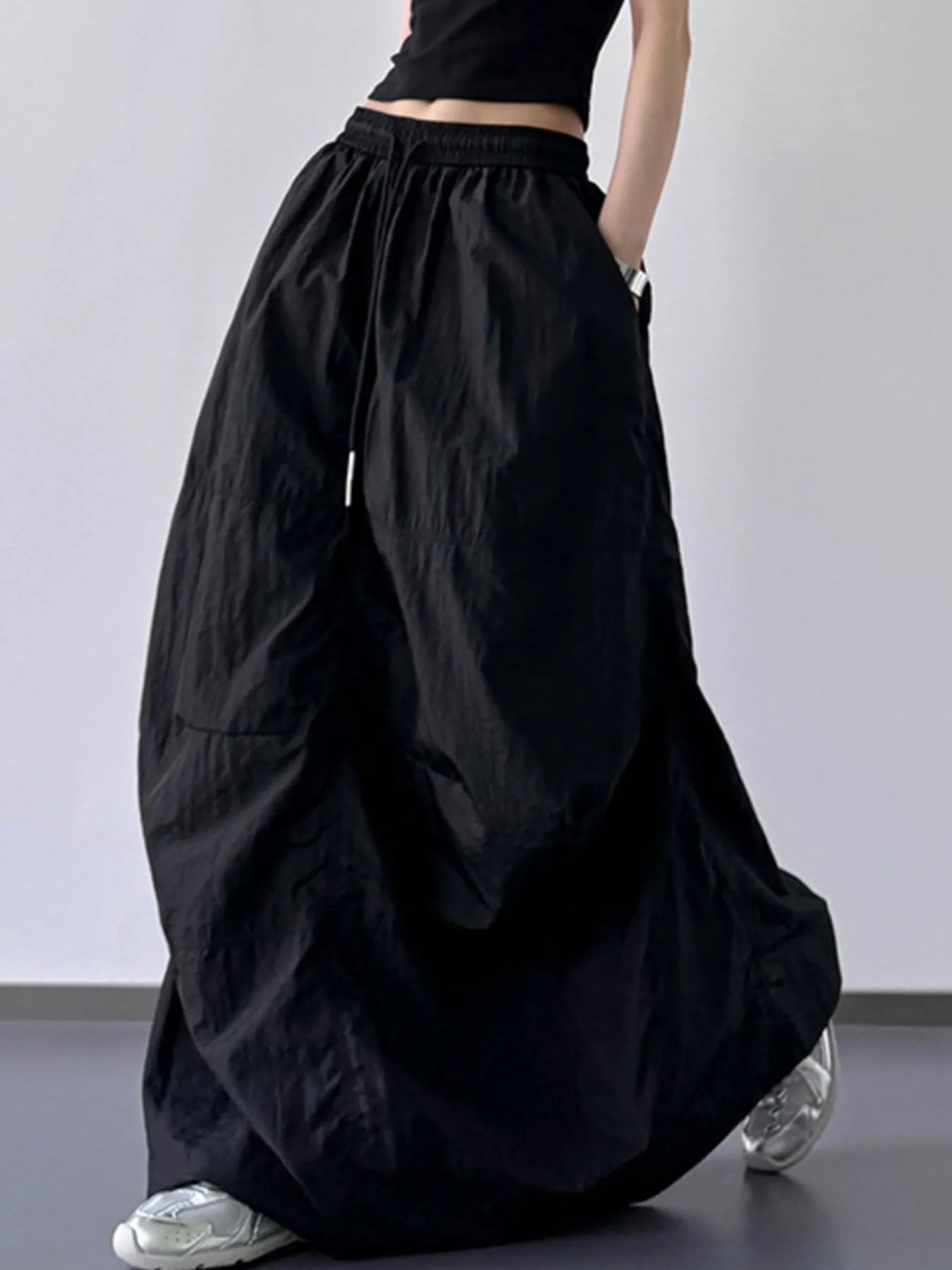 Drawstring Maxi Skirt Black
