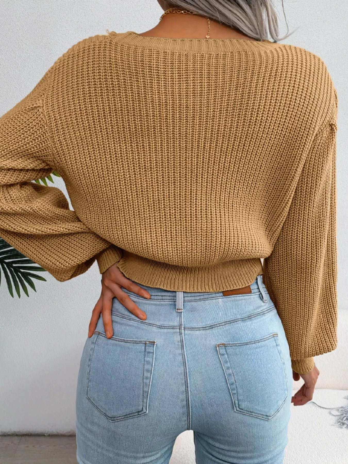 Cable Knit Round Neck Cropped Sweater