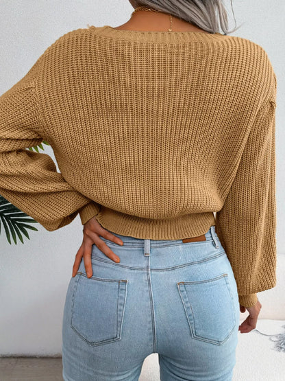 Cable Knit Round Neck Cropped Sweater