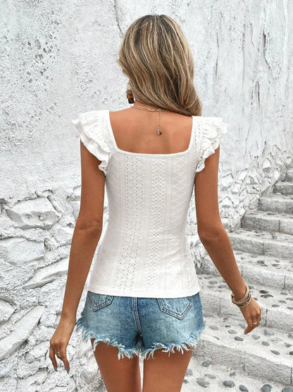 Ruffled Square Neck Eyelet Top