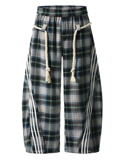 Plaid Casual Pants with Side Stripes French Blue