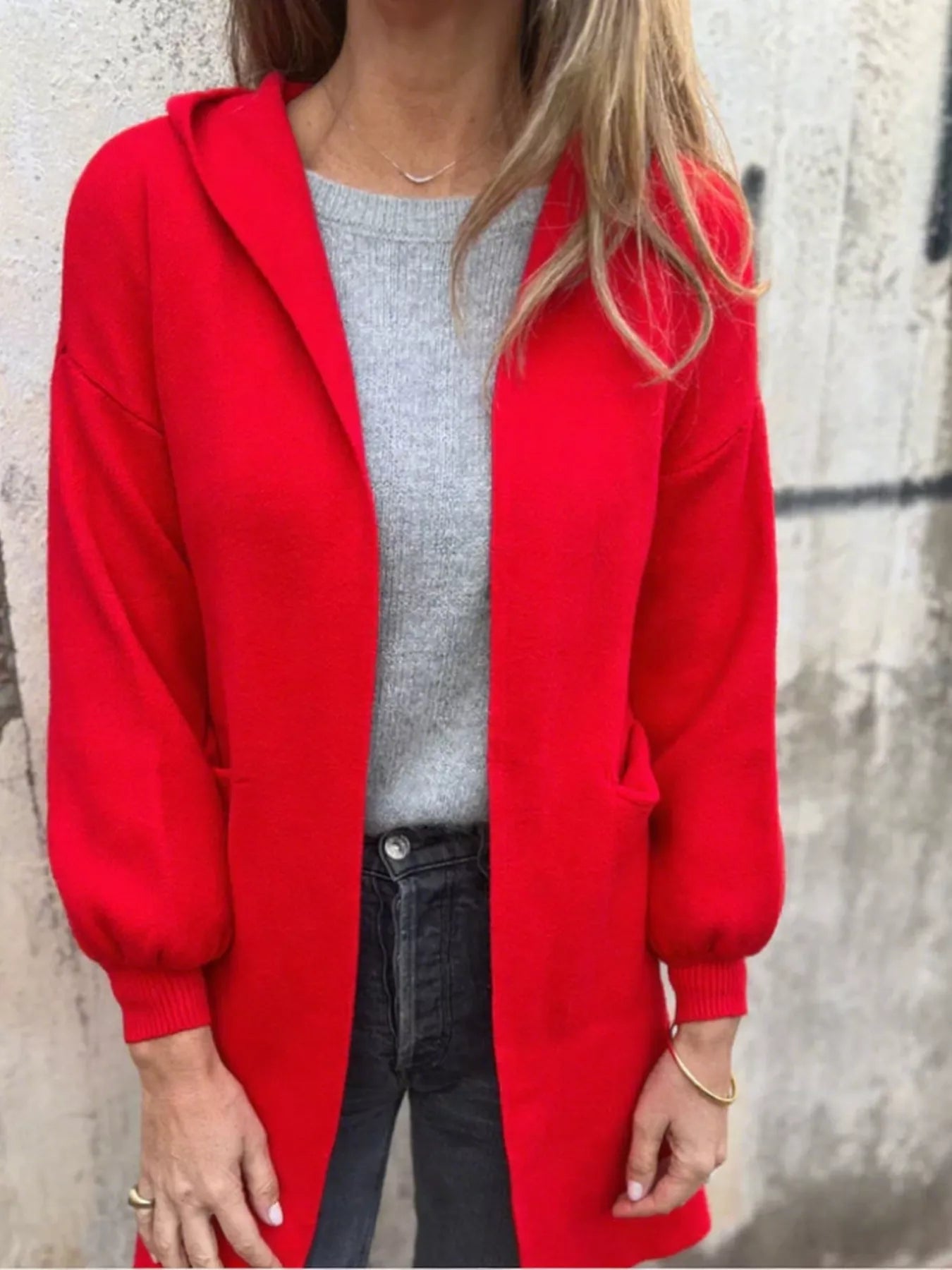 Full Size Open Front Hooded Cardigan Plus Size