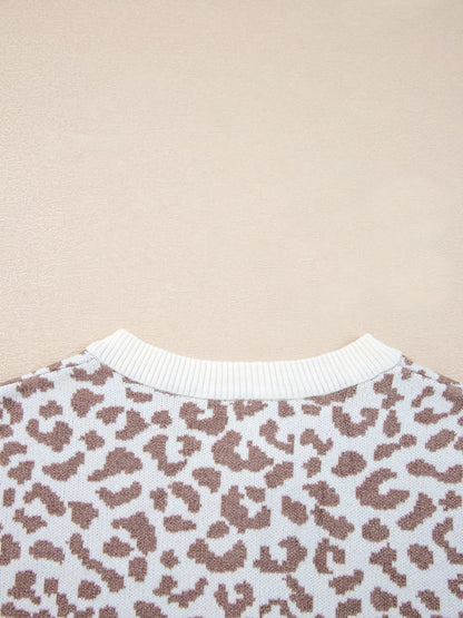 Leopard Drop Shoulder Chunky Knitted Cardigan