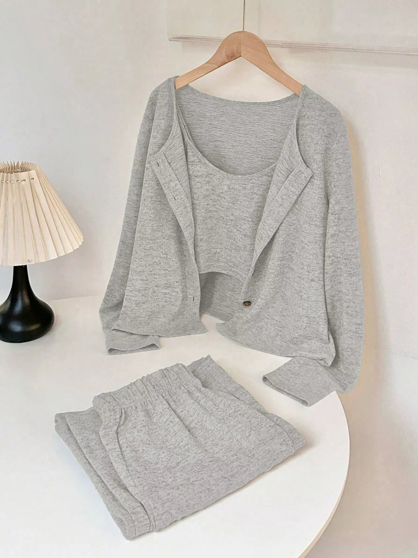 Cami & Shorts and Cardigan Set Gray