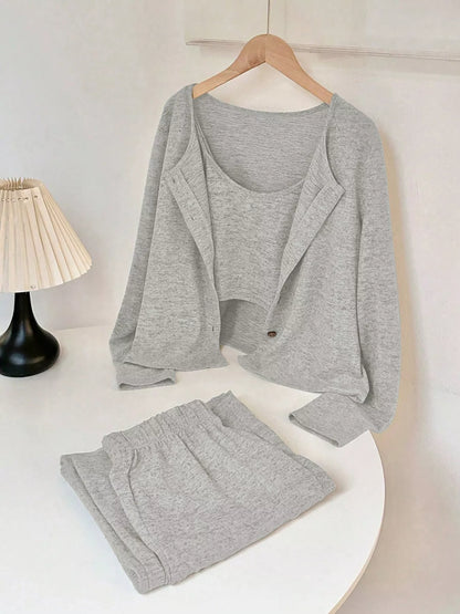 Cami & Shorts and Cardigan Set Gray