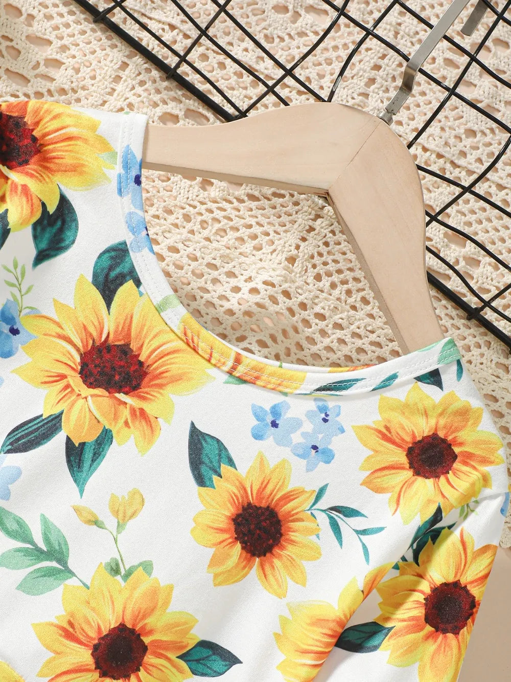 Kids Sunflower Print Round Neck Long Sleeve Dress