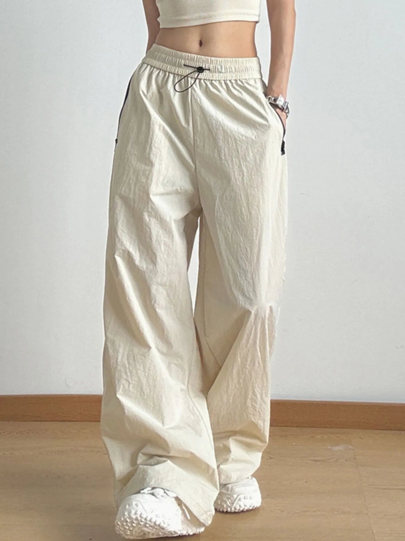 Wide Leg Drawstring Pants Cream