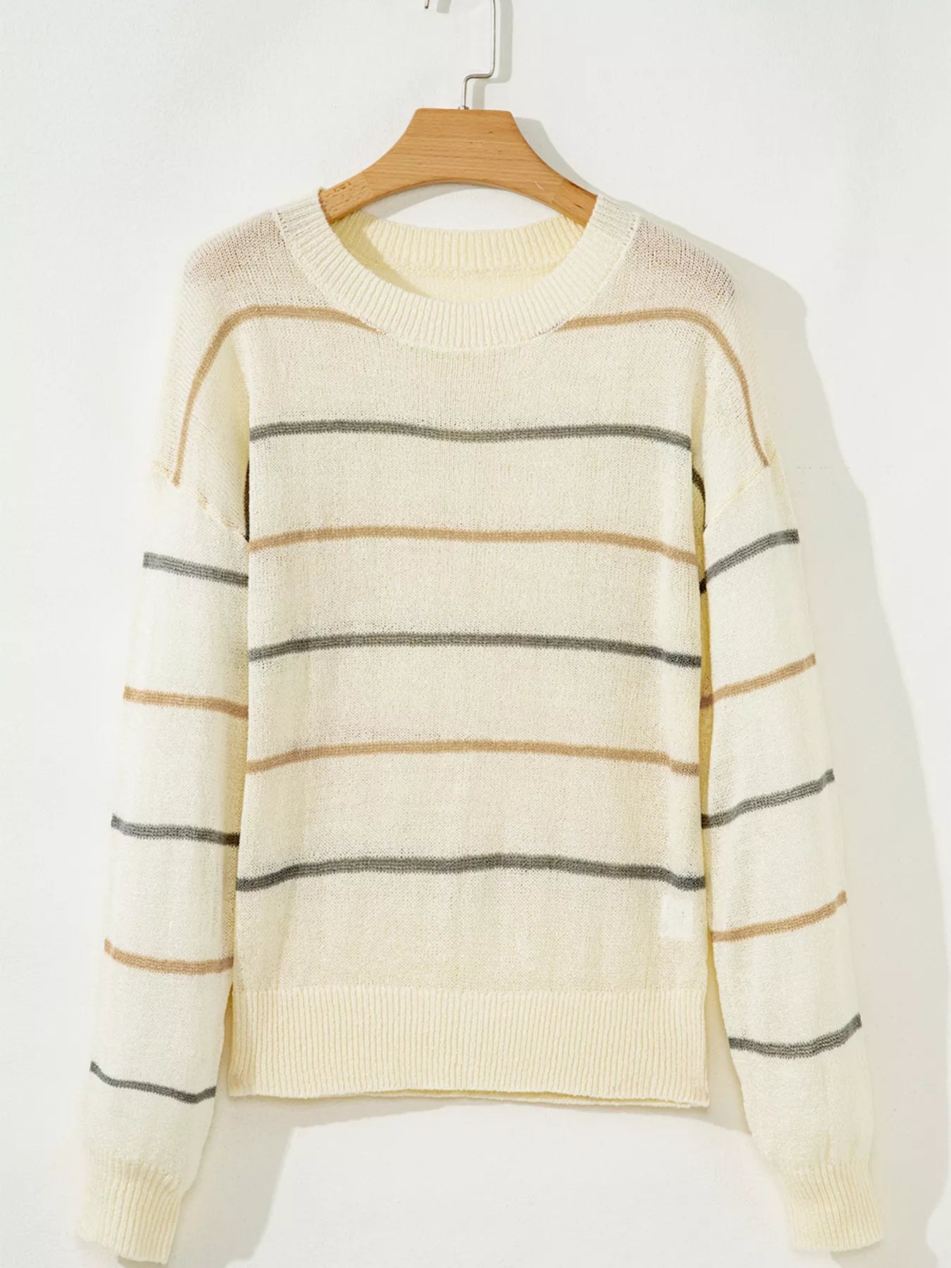 Stripe Striped Ribbed Edge Drop Shoulder Sweater