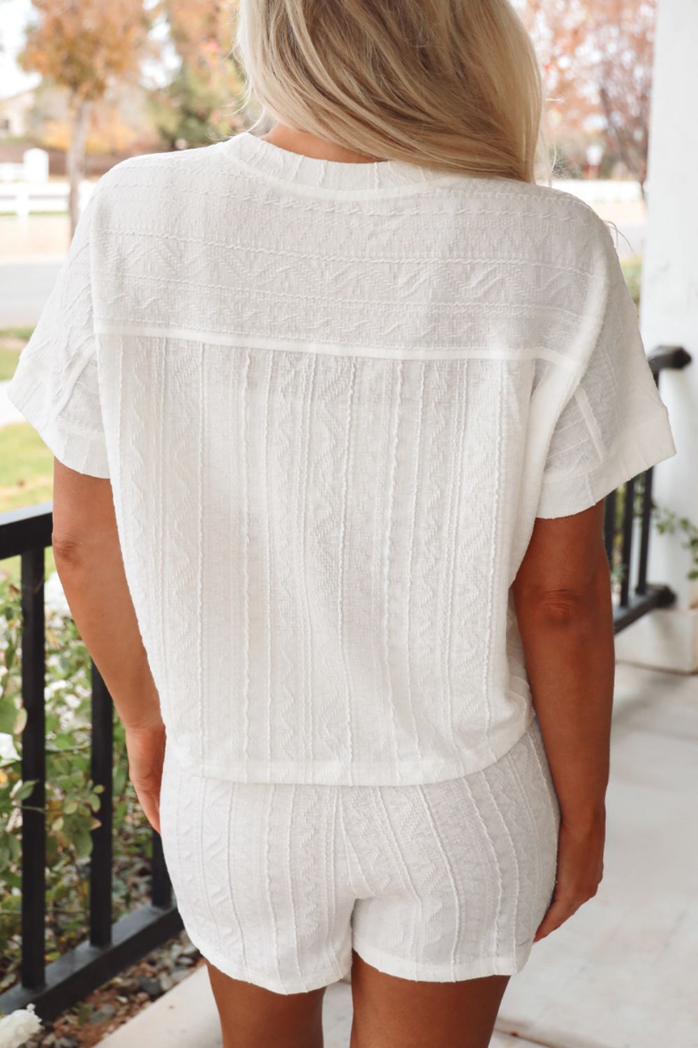 Texture Short Sleeve Top and Shorts Set