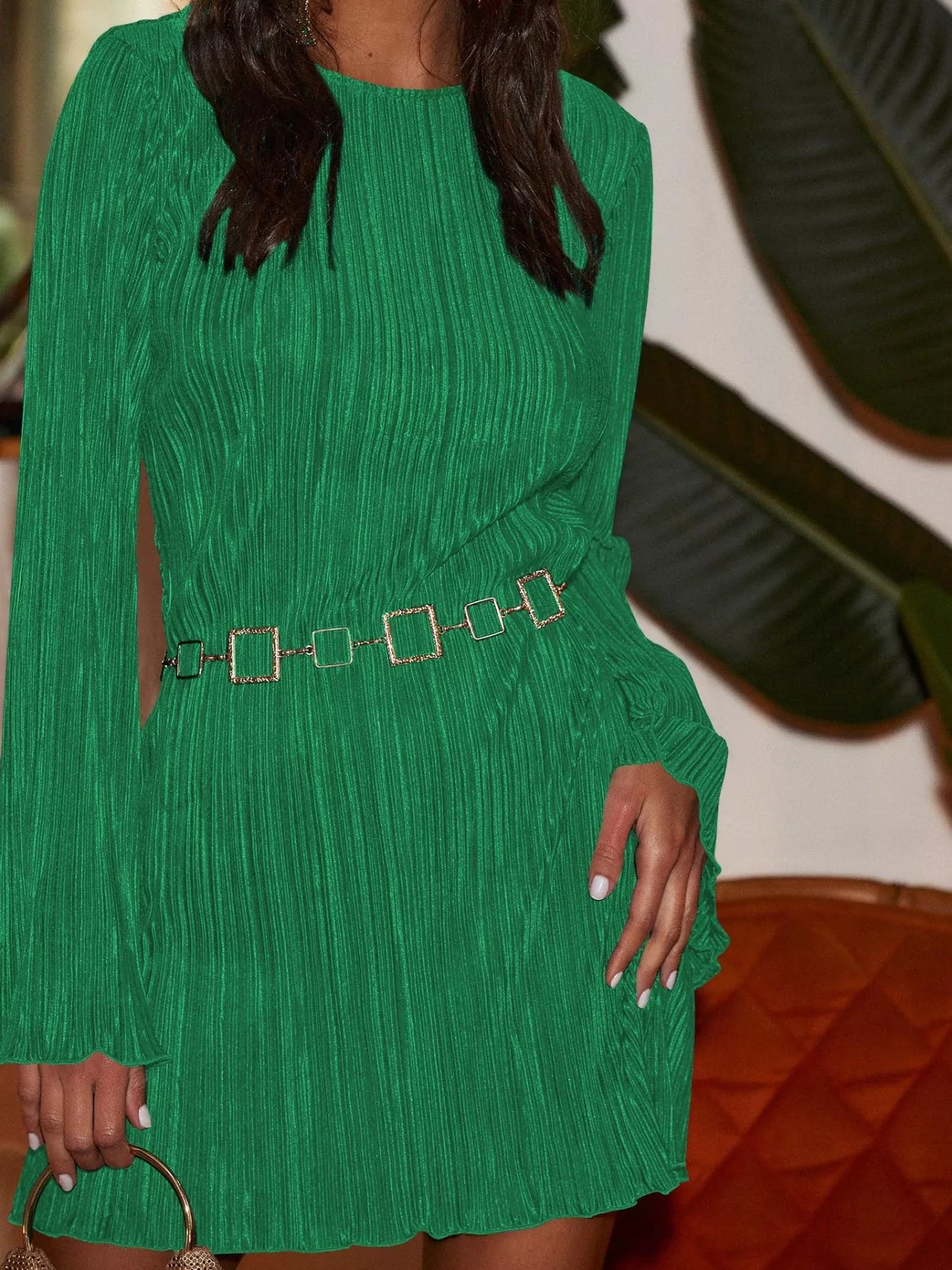 Cutout Back Flare Sleeve Dress