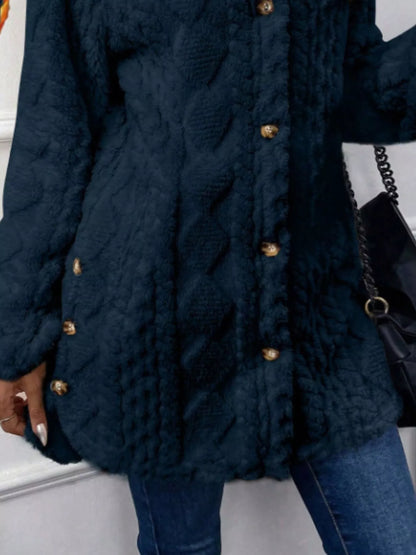 Full Size Button-Down Hooded Outerwear Plus Size