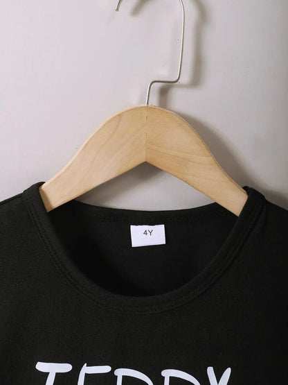 Children's Teddy Bear Round Neck Top and Pants Set