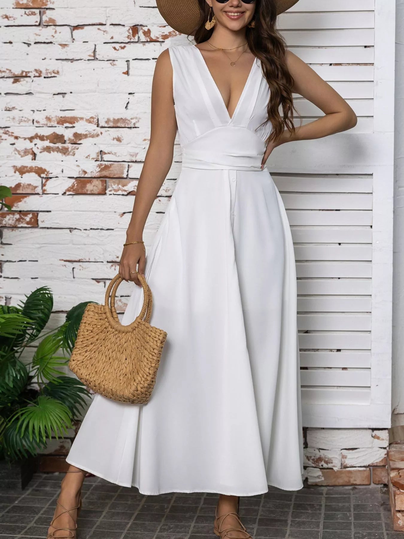 Full Size Slit V-Neck Sleeveless Dress Plus Size