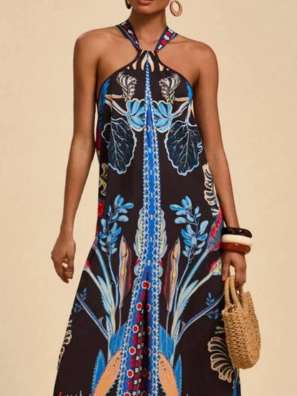 Printed Halter Wide-Leg Jumpsuit