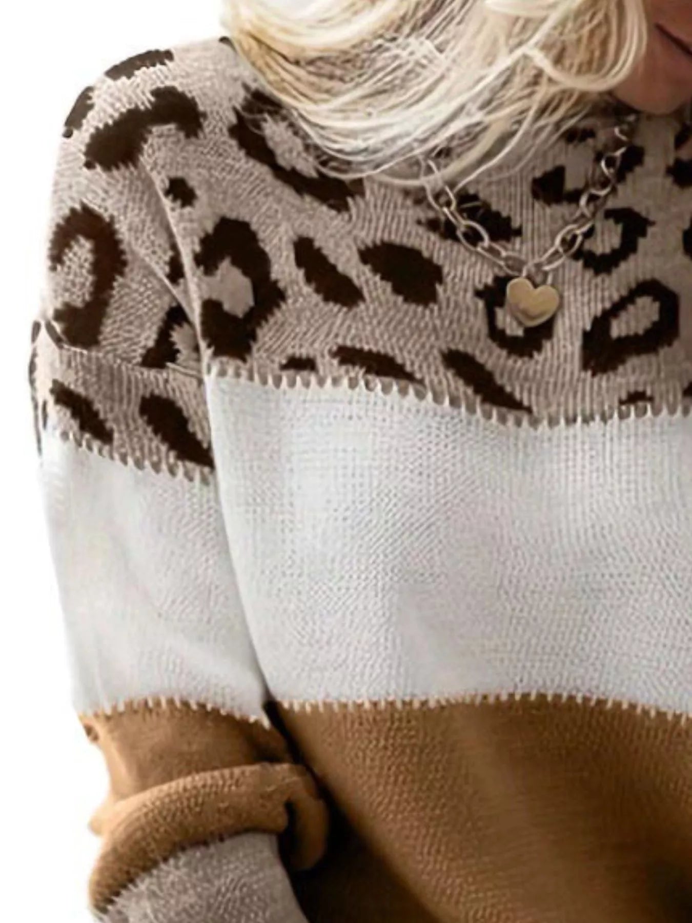 Full Size Leopard Color Block Long Sleeve Sweater Plus Size