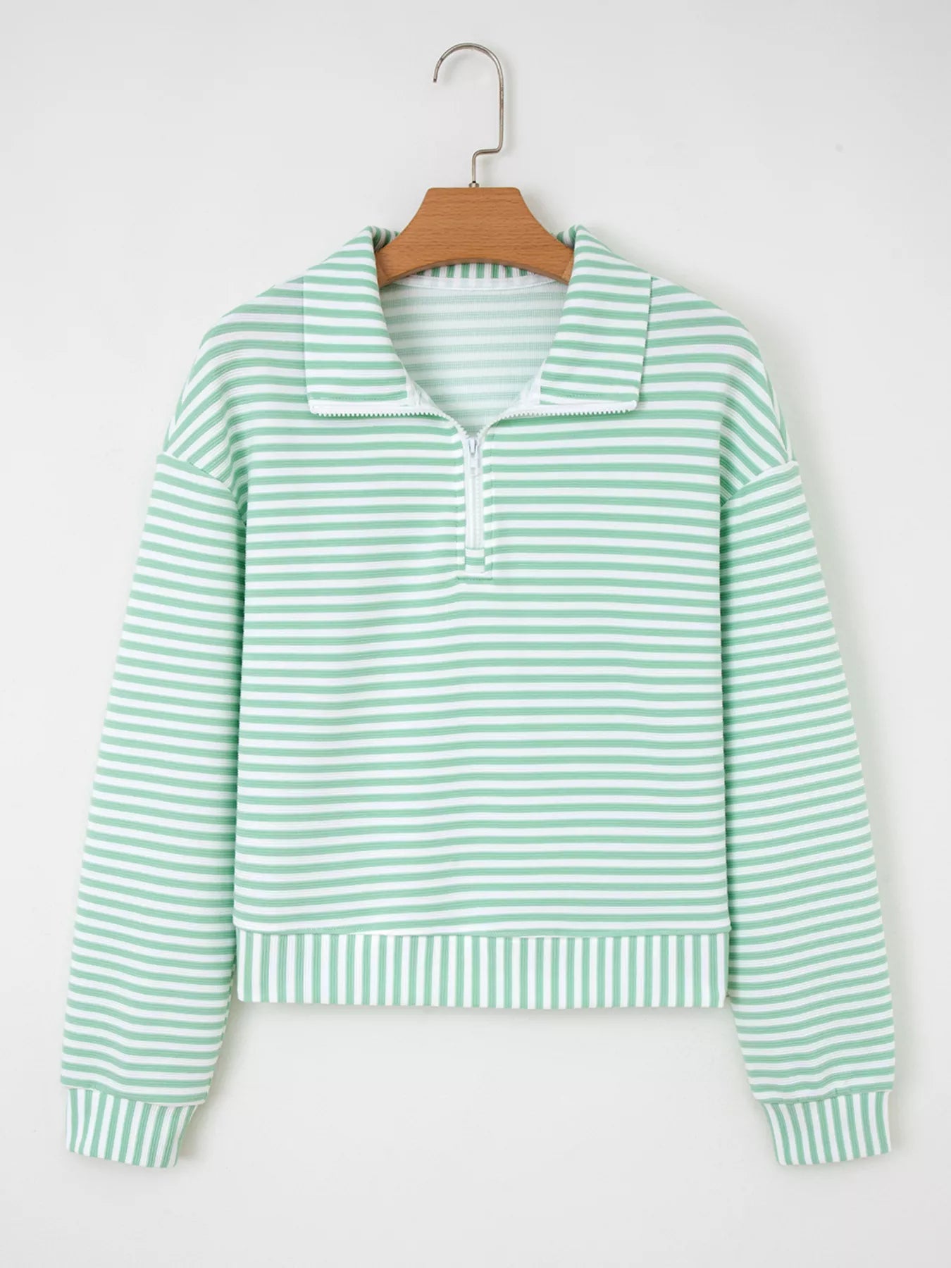 Stripe Quarter Zip Collar Long Sleeve Top
