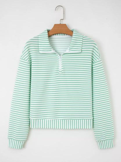 Stripe Quarter Zip Collar Long Sleeve Top