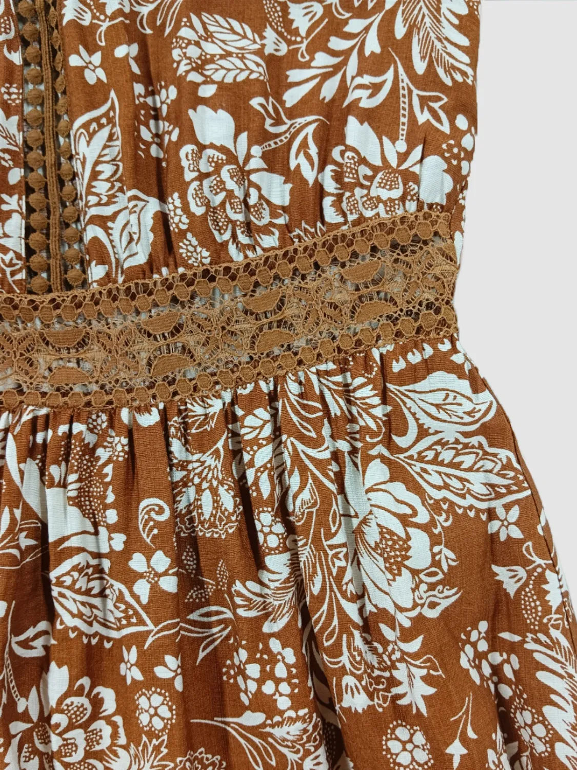 Lace Detail Printed Short Sleeve Midi Dress