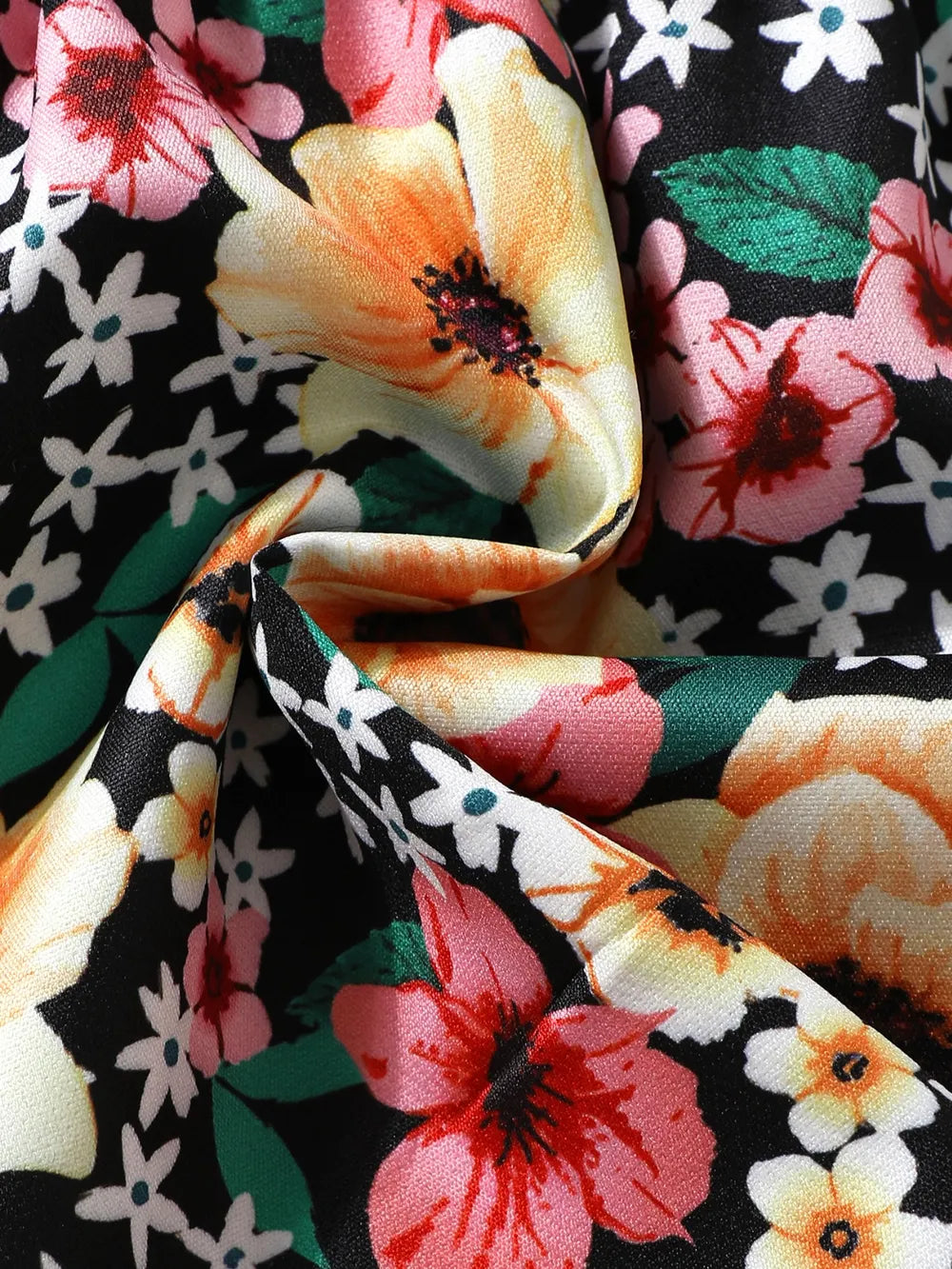 Children's Ruffled Bow Contrast Floral Dress with Headband