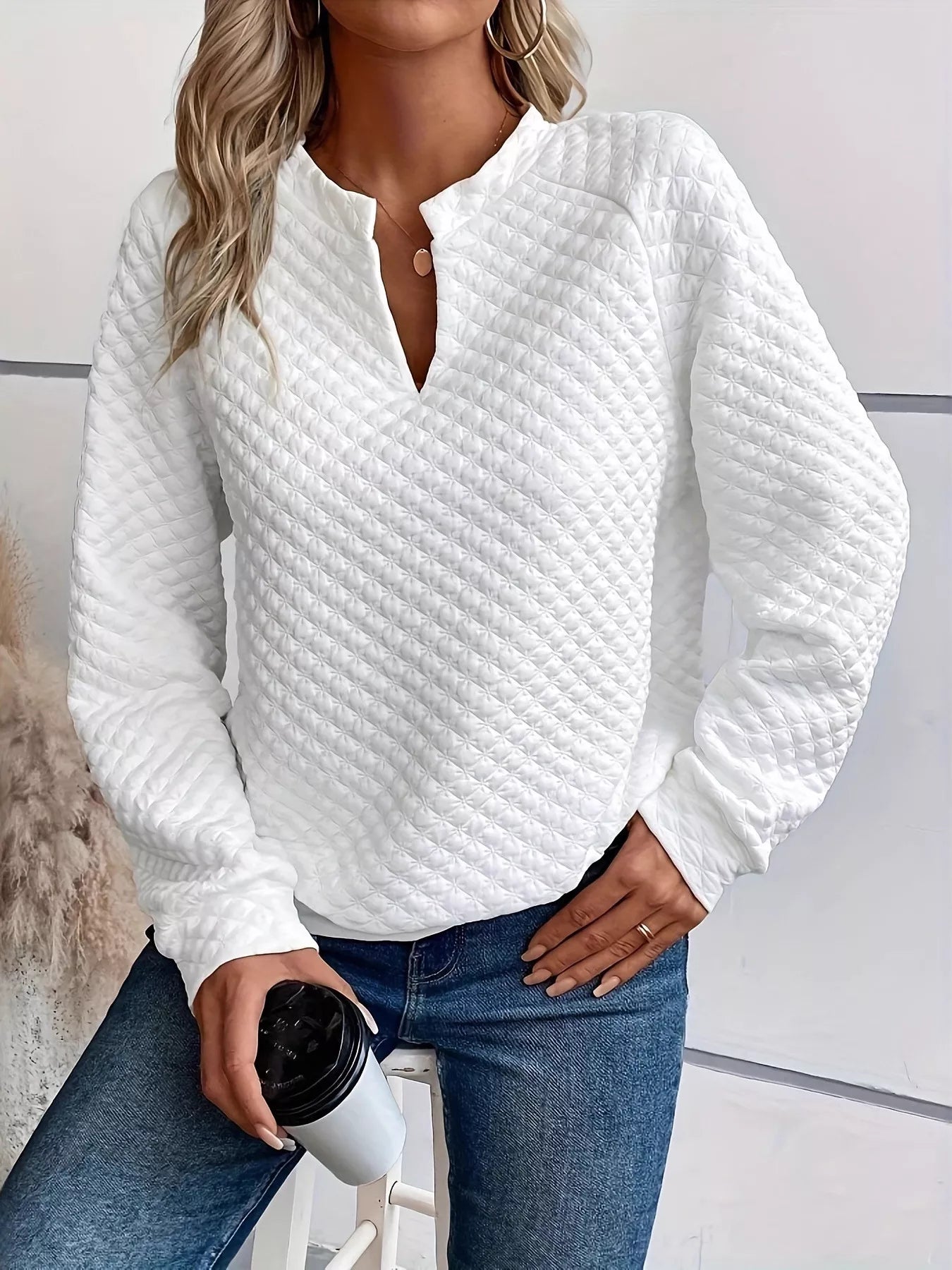 Notched Raglan Sleeve Sweatshirt