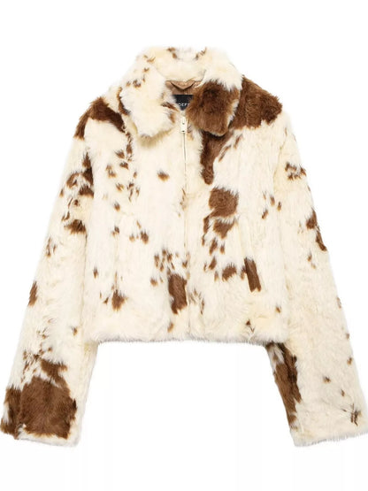 Faux Fur Zip Up Cropped Outerwear