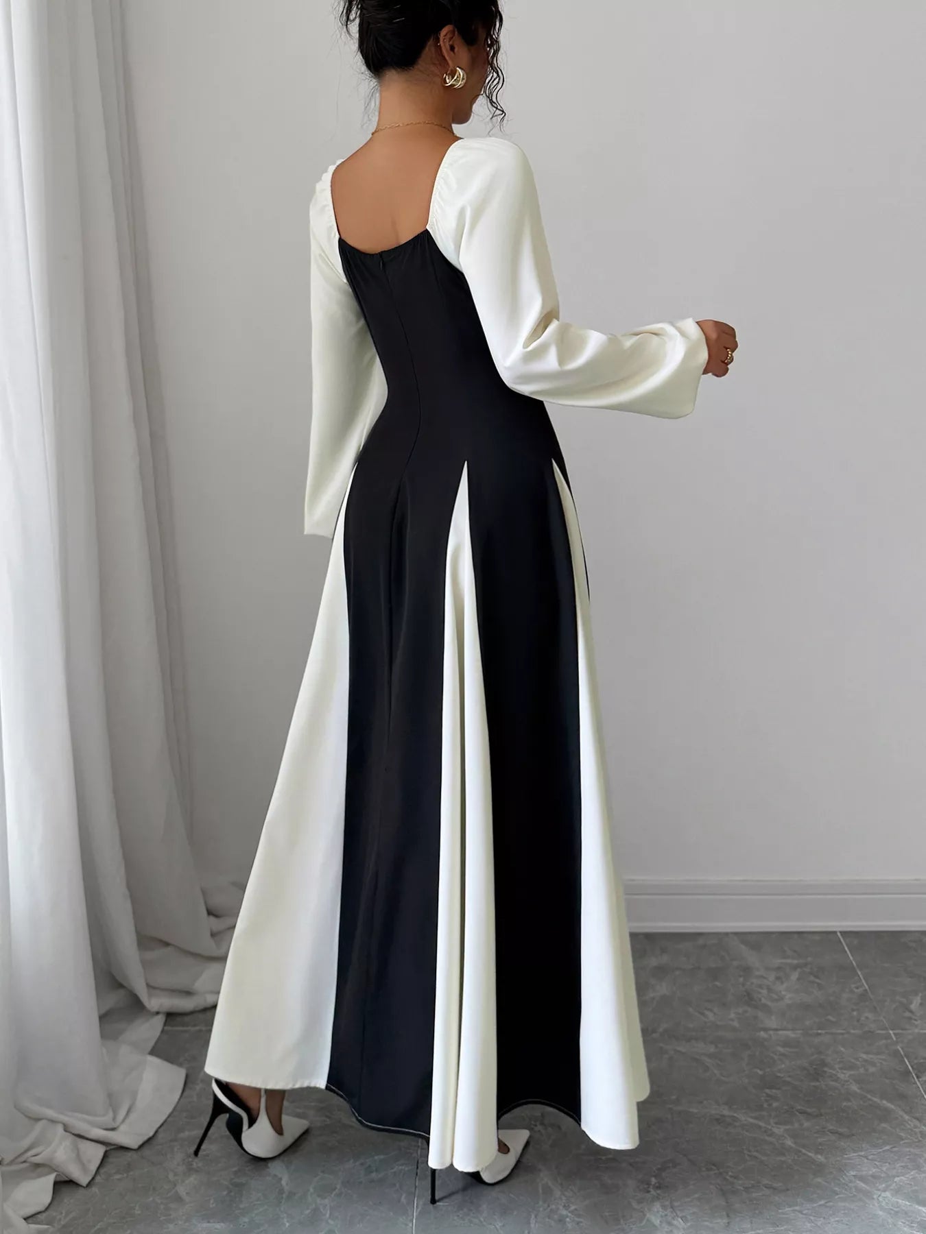 Color Block Square Neck Maxi Dress