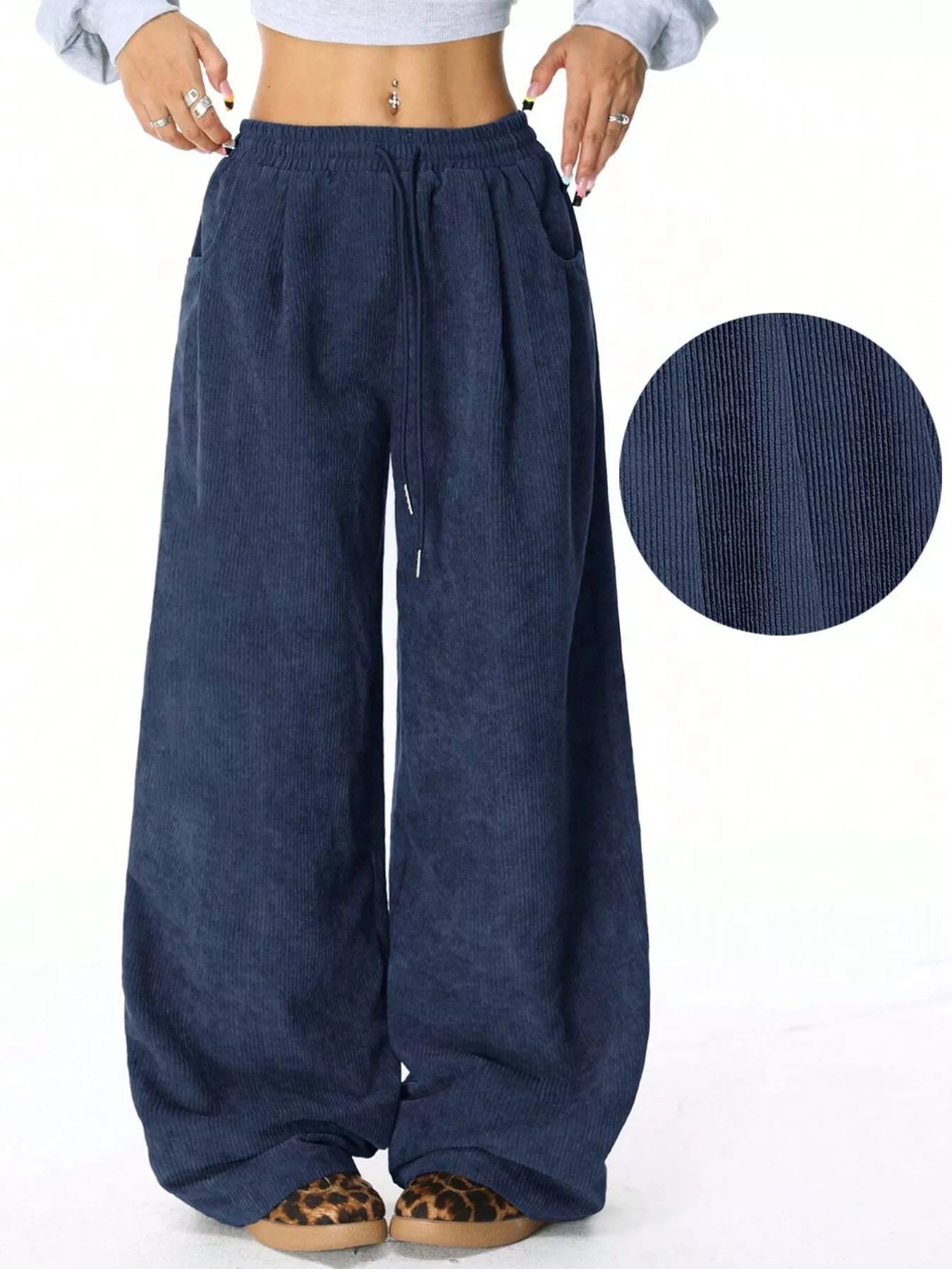 Relaxed Fit Corduroy Pants with Drawstring