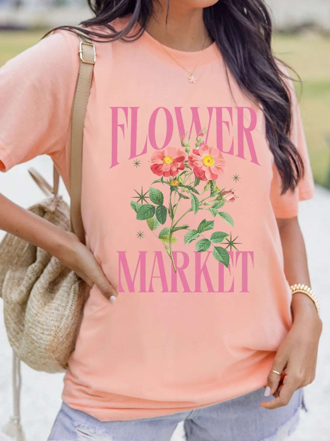 FLOWER MARKET Graphic Crewneck T Shirt Watermelon pink