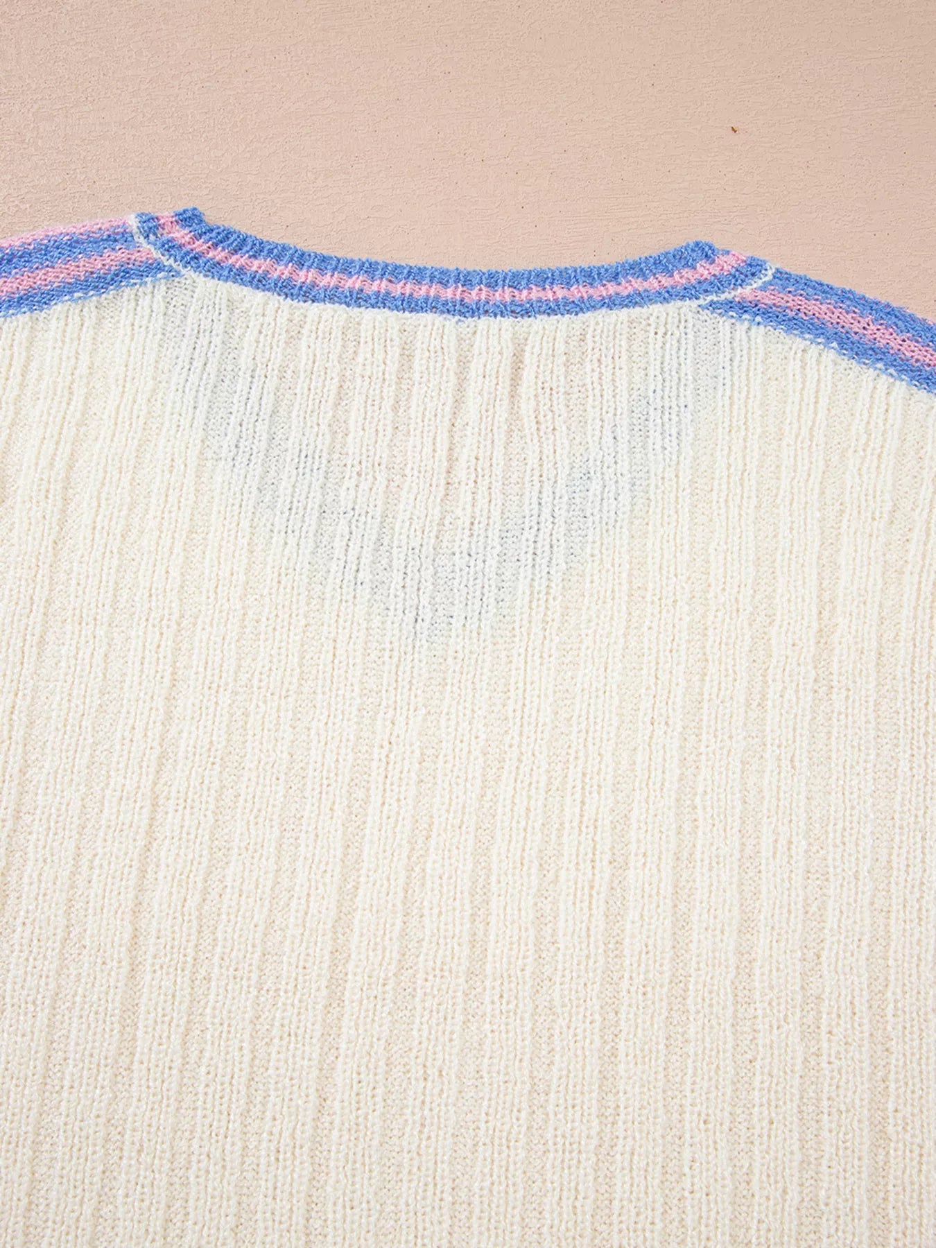 Striped V Neck Dolman Sleeve Rib Knit Oversized Sweater with Slits