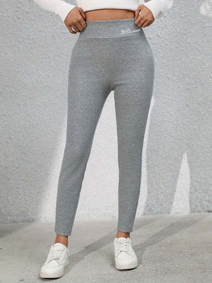 Full Size Letter Embroidered High Waist Leggings Gray