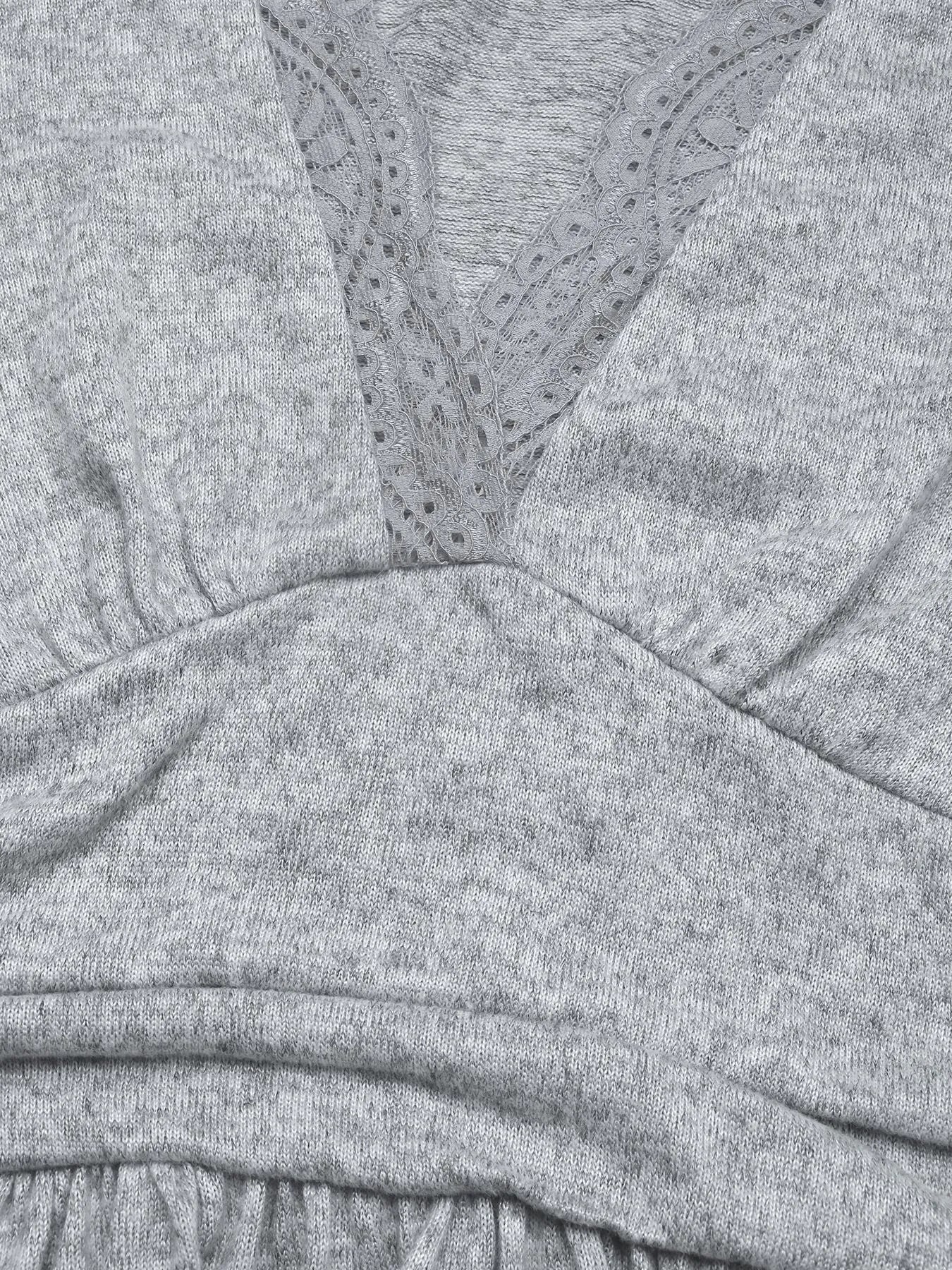 Lace Detail V-Neck Maxi Dress with Side Slit