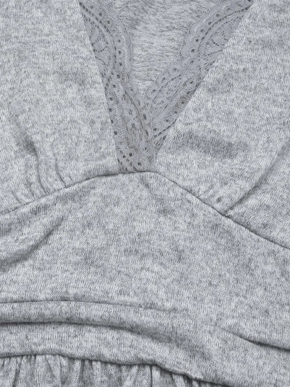 Lace Detail V-Neck Maxi Dress with Side Slit