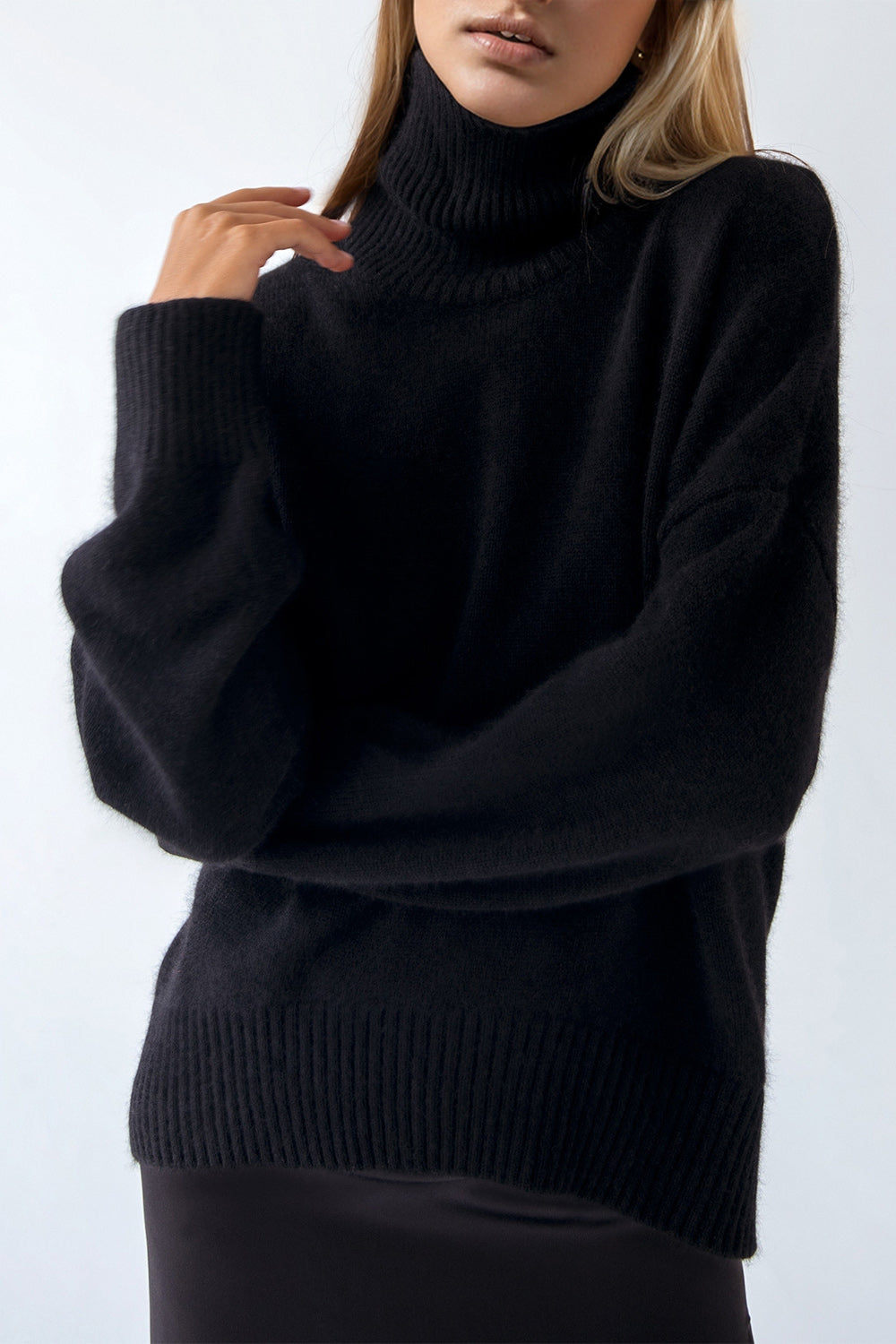 Back To School Sweater - Basic Bae Turtleneck Dropped Shoulder Long Sleeve Sweater