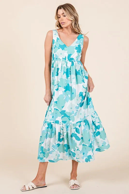 Lime 'N' Chili Sleeveless Floral Print V-Neck Midi Dress