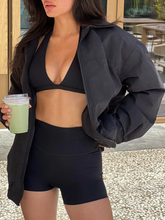 Relaxed Fit Lightweight Zip Up Jacket Black