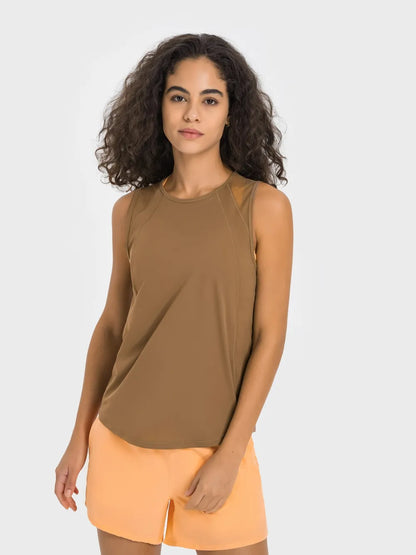 Millennia Cutout Back Round Neck Active Tank Camel