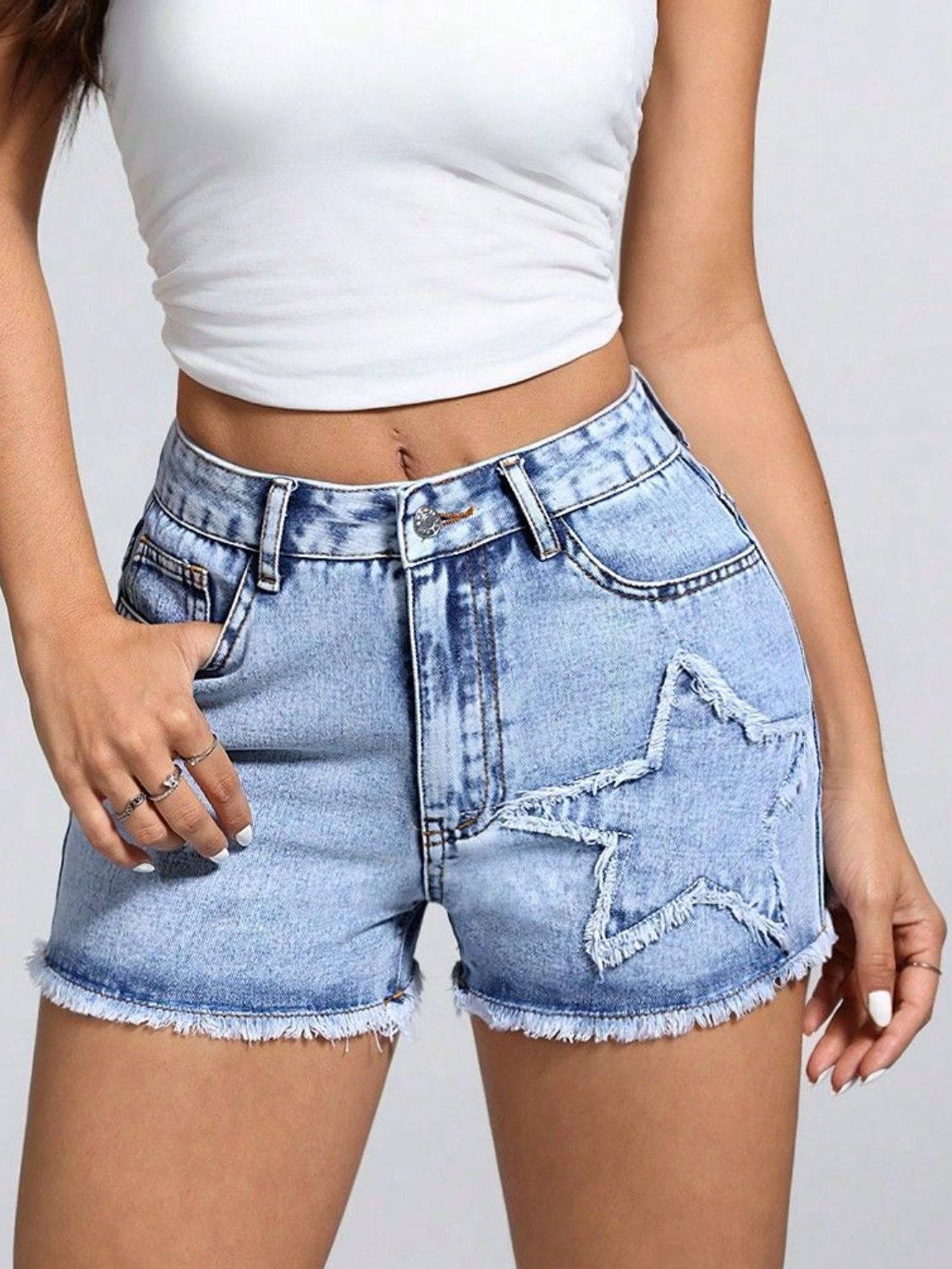 Star Raw Hem Denim Shorts
