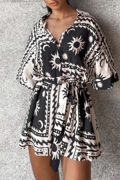 Printed Tie Waist Romper