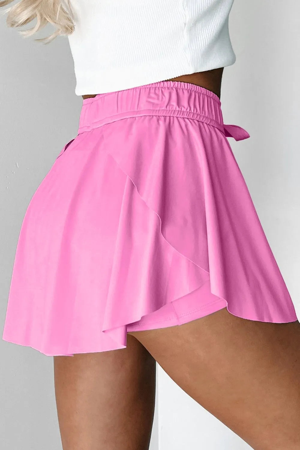 Drawstring High Waist Lined Active Skorts