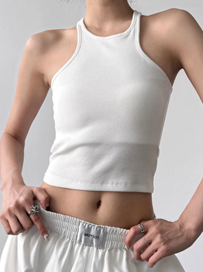 Ribbed Round Neck Crop Tank Top