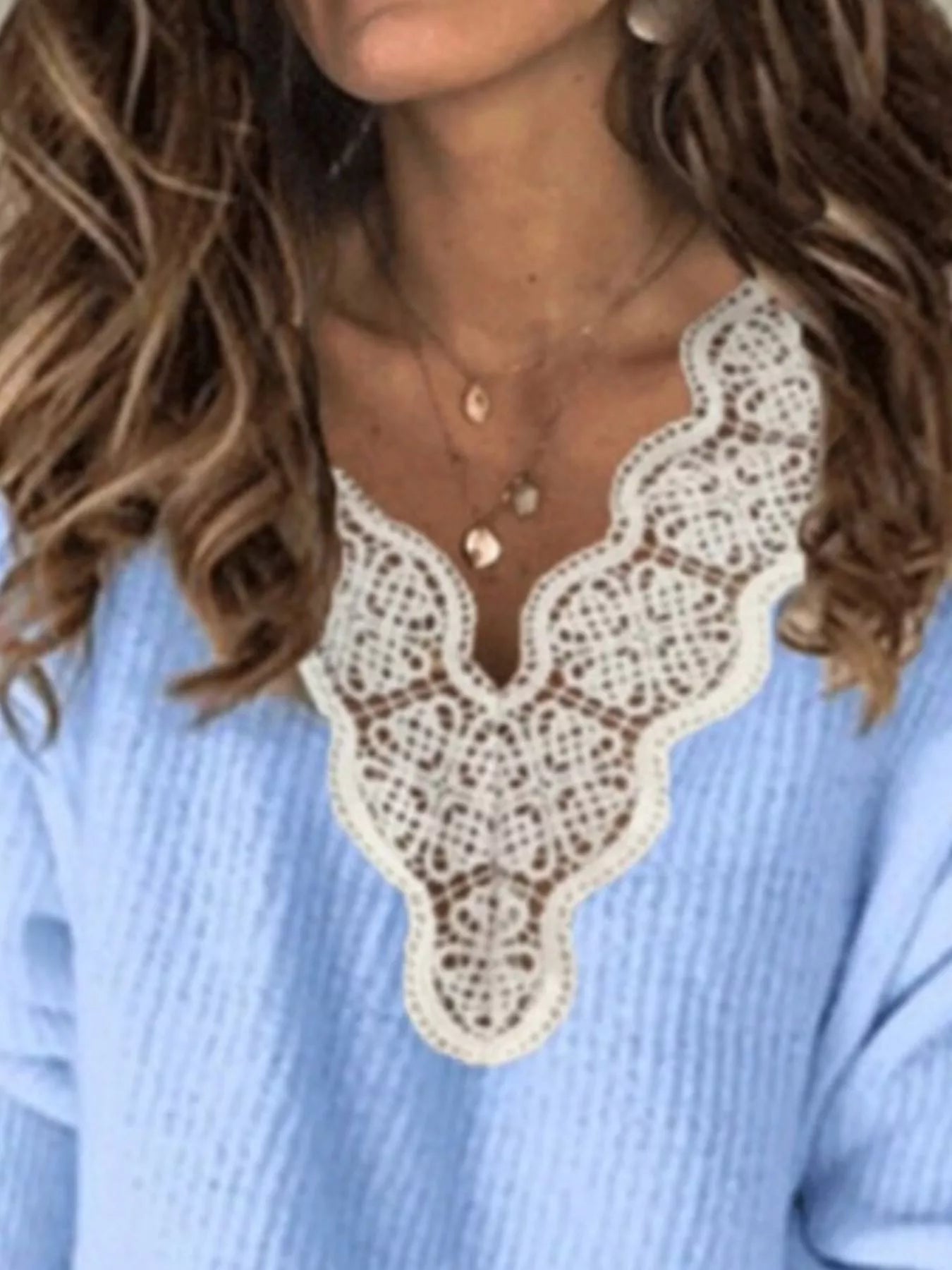 Full Size Lace Trim V-Neck Sweater Plus Size