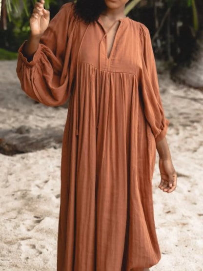 Tie Neck 3/4 Sleeve Midi Dress